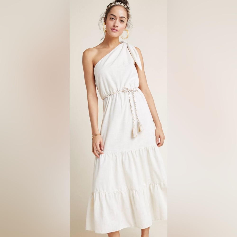 ANTHROPOLOGIE COREY LYNN CALTER ONE-SHOULDER ATHENA DRESS, SIZE M.